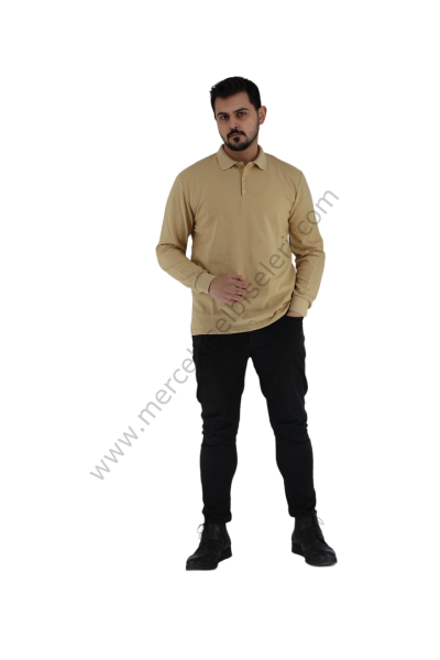 Bej Uzun Kol Polo Yaka Tshirt