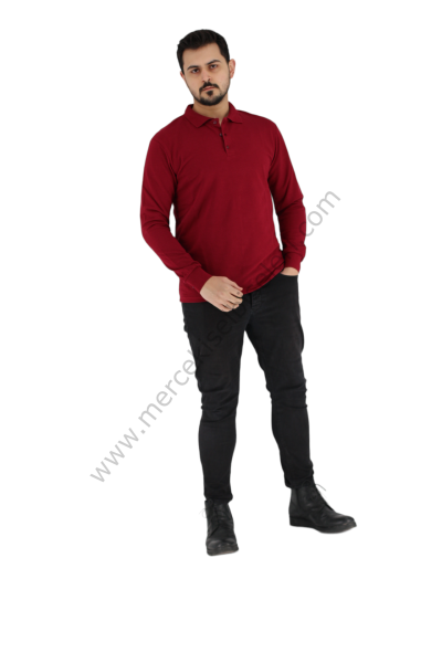 Bordo Uzun Kol Polo Yaka Tshirt