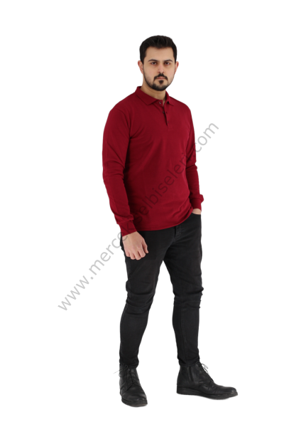 Bordo Uzun Kol Polo Yaka Tshirt