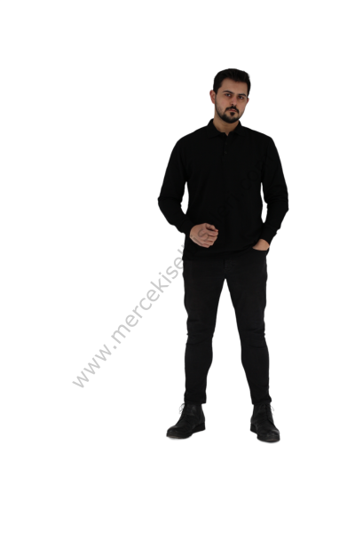 Siyah Uzun Kol Polo Yaka Tshirt