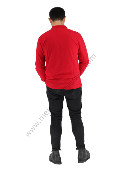 Kırmızı Uzun Kol Polo Yaka Tshirt