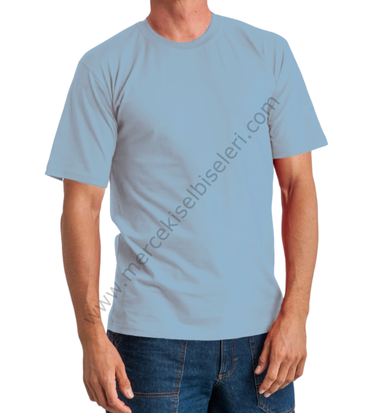 açık mavi bisiklet yaka tshirt