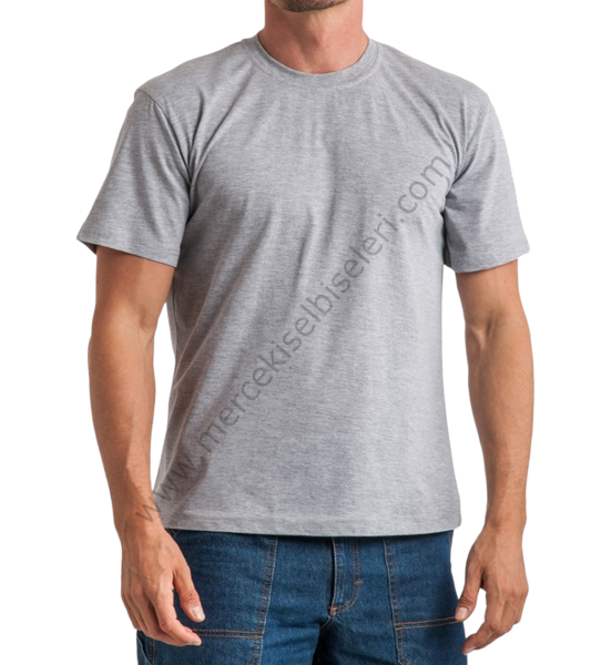 açık gri bisiklet yaka tshirt